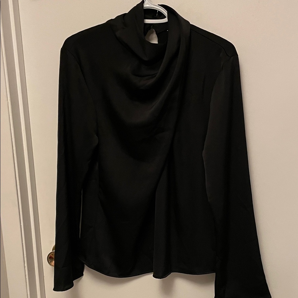 H&M Black Drape Neck Blouse Size Medium